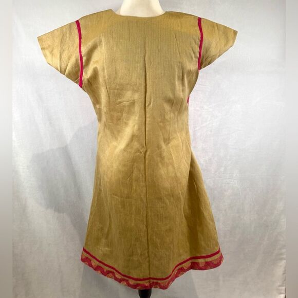 Tan and pink detailed Indian Pakistan kurta tunic top size 2XL - Picture 5 of 7
